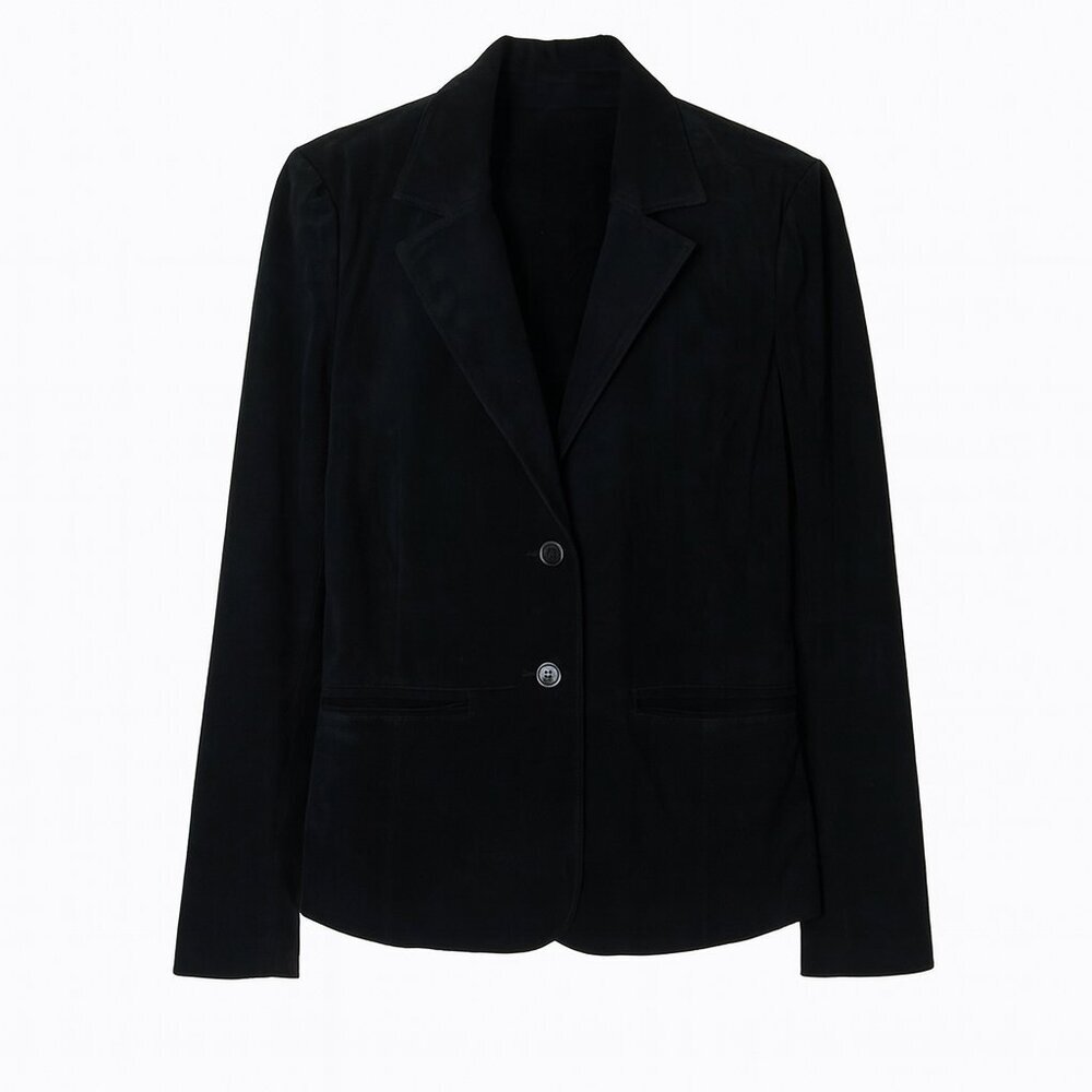 Vintage Arden B Black Suede 100% Leather Blazer Jacket Large 90s Y2K Minimalist